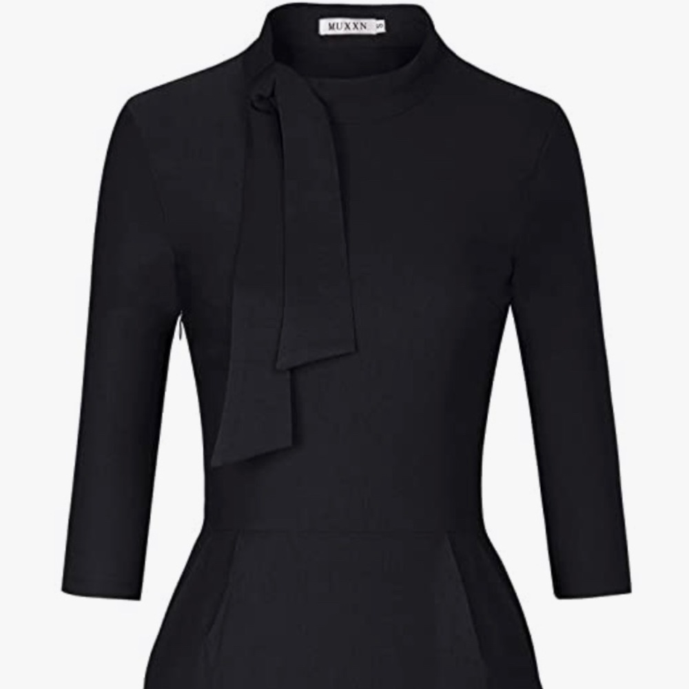MUXXN Women's Classic Vintage Tie Neck Formal Cocktail Dress with Pocket